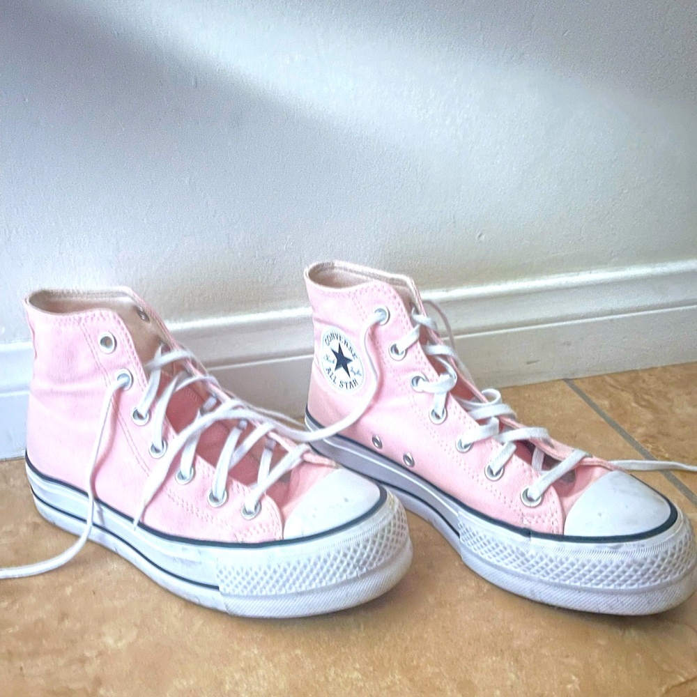 Pink converse high tops platform size 7